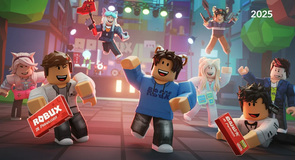Avatares de Roblox disfrutando de un juego con objetos obtenidos con Robux.