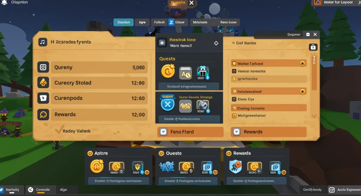 Interfaz de un juego popular de Roblox mostrando opciones para completar misiones y obtener recompensas en Robux.