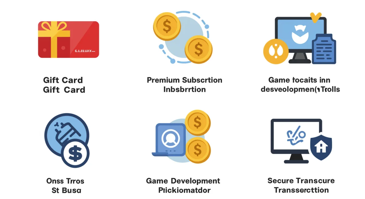 Ilustración de métodos legítimos para obtener Robux: tarjetas de regalo, suscripción Premium y desarrollo de juegos.