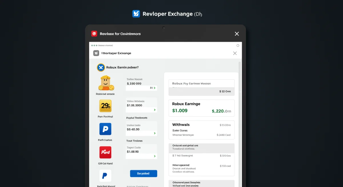 Interfaz del programa Roblox Developer Exchange