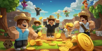 Jugadores de Roblox explorando un mundo virtual vibrante con elementos mexicanos, simbolizando la oportunidad de ganar Robux.